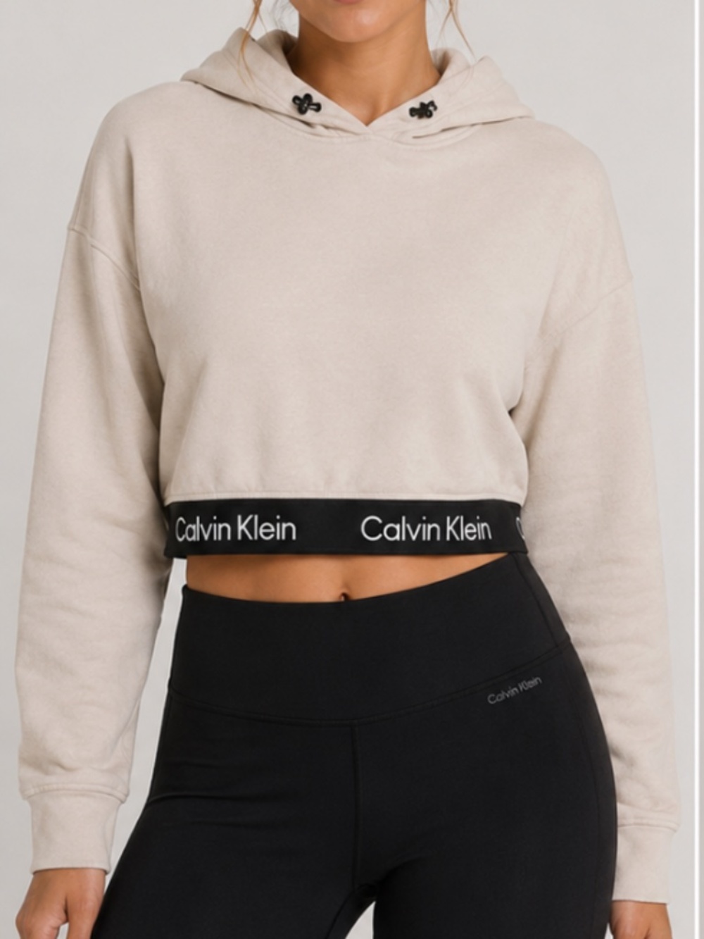 Calvin Klein Performance Women’s Beige/Cream Cropped Hoodie Sweatshirt, size XL